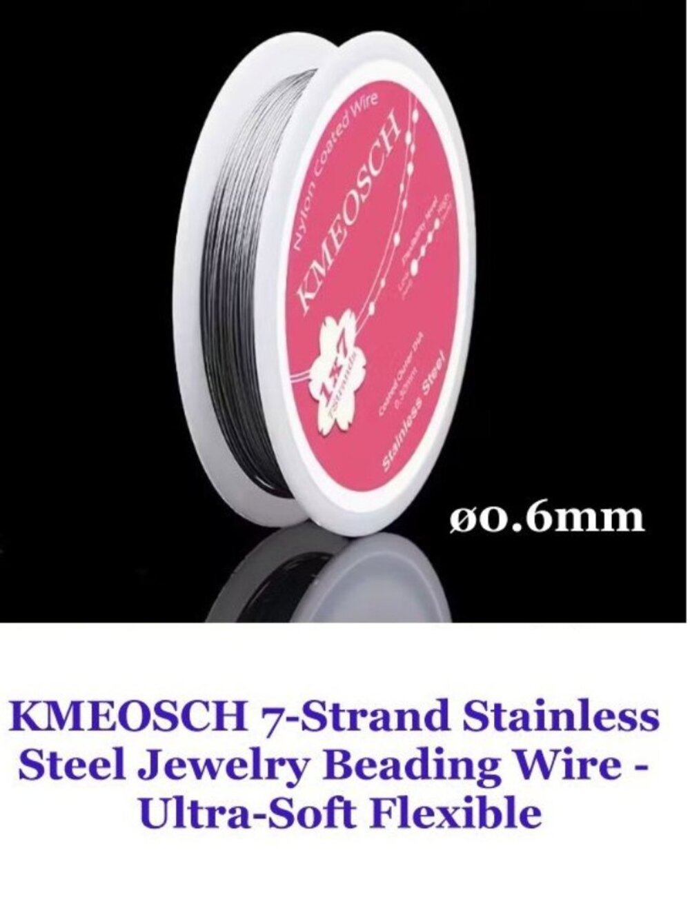 KMEOSCH Silver 7-Strand Nylon Coated Stainless Steel Beading Wire ø0.6mm 30m